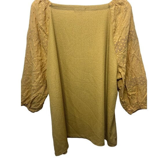 Soleillee Plus Size 2X Yellow Textured Peasant Blouse Puff Sleeve Boho Top - Picture 8 of 13